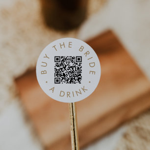 Adesivo Redondo Chic Dourado Compre à Noiva uma Bebida QR Code Cir