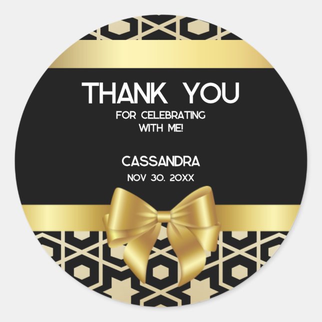 Adesivo Redondo Chic Dourado Egito Geométrico Arco 16º Aniversário (Frente)