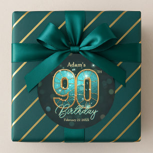 Adesivo Redondo Chic Elegante Celebração de 90 Anos em Azul Turque