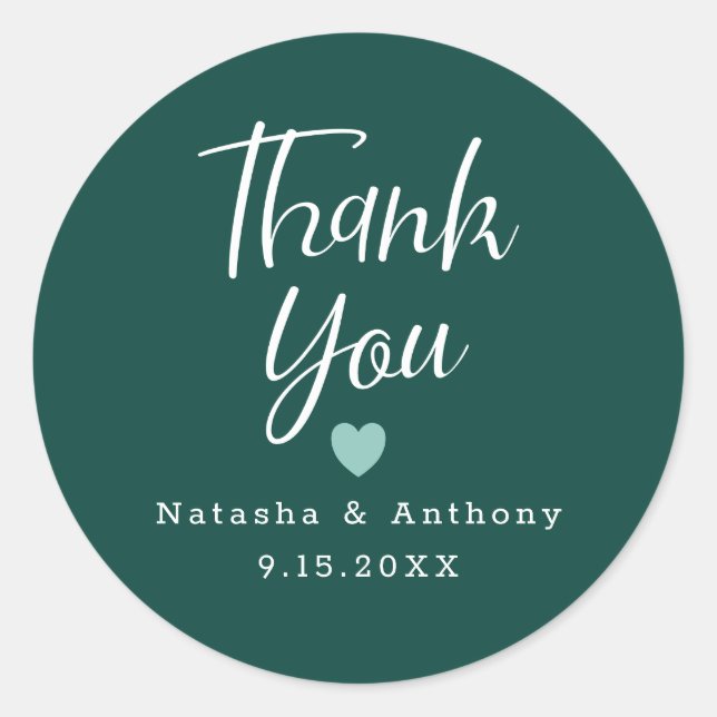Adesivo Redondo Chic Emerald Green White Heart Obrigado Casamento (Frente)