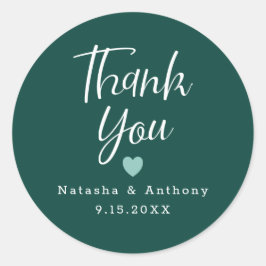 Adesivo Redondo Chic Emerald Green White Heart Obrigado Casamento