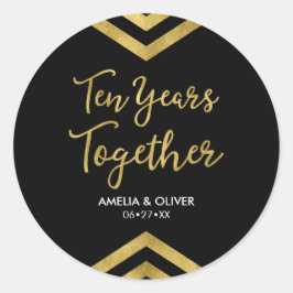 Adesivo Redondo Chic Faux Dourado Chevron 10º Partido do Aniversár