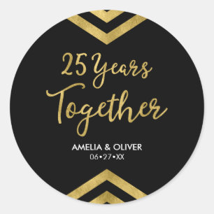 Adesivo Redondo Chic Faux Dourado Chevron 25 Anniversário