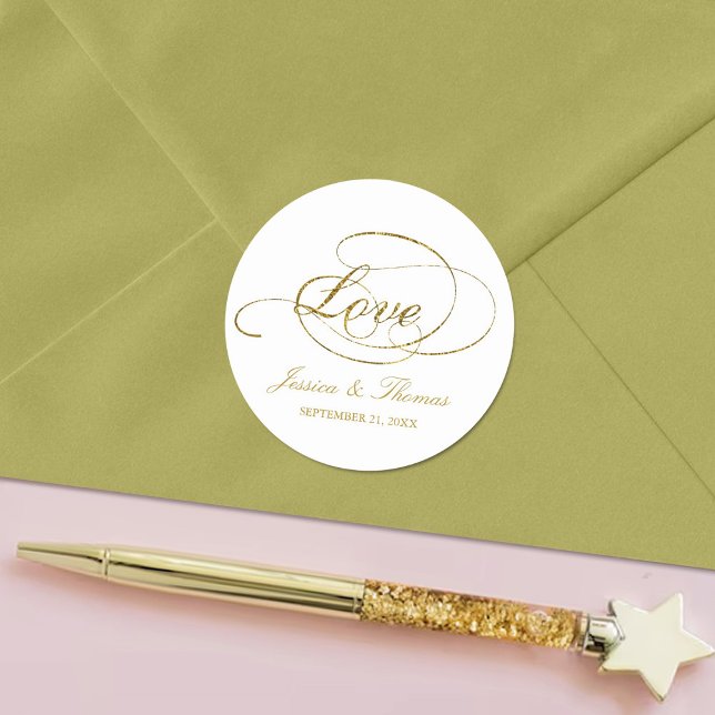 Adesivo Redondo Chic Faux Gold Foil Casamento Favor Modelo (Criador carregado)