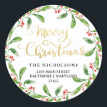 Adesivo Redondo Chic Felry Christmas Holly Wreath | Endereço de de<br><div class="desc">Chic Felry Christmas Holly Wreath | Endereço de devolução</div>