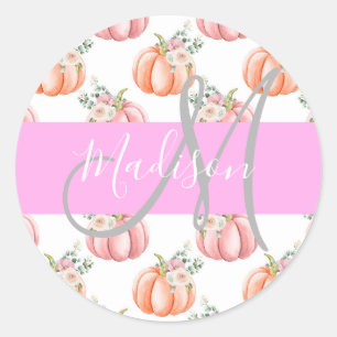 Adesivo Redondo Chic Floral Branco Rosa Pêssego Abóbora Monograma