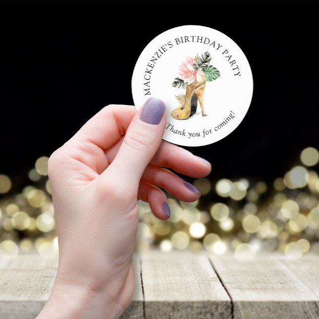 Adesivo Redondo Chic Floral Dourado High Heel Calçado Aniversário  (Criador carregado)