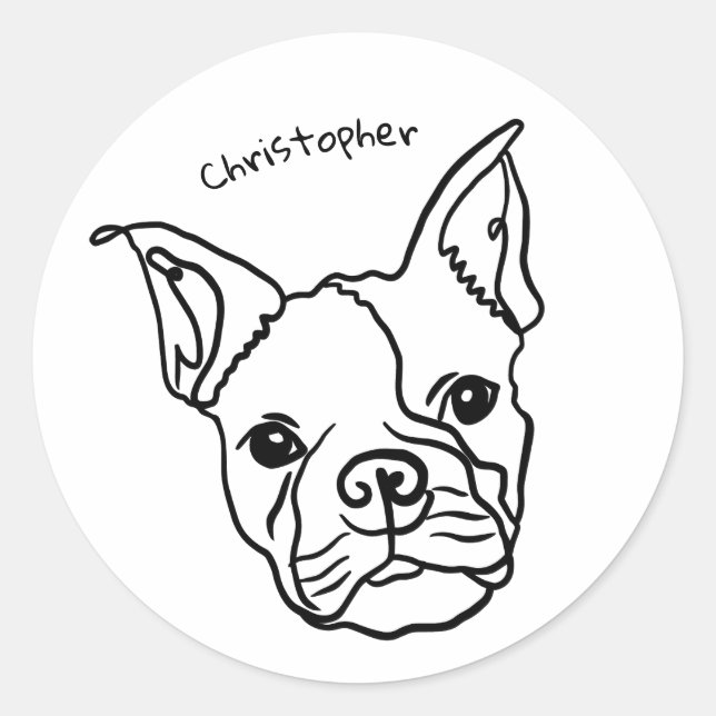 Adesivo Redondo Chic French Bulldog Line Art: Edite seu texto (Frente)
