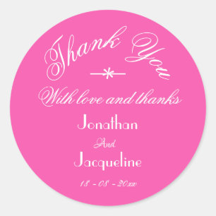 Adesivo Redondo Chic Fuchsia Pink Obrigado Casamento Personalizado