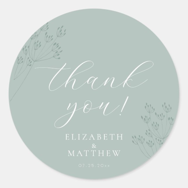 Adesivo Redondo Chic Green Wedding | Boho Thank You Sticker (Frente)