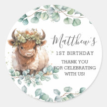 Chic Greenery Cute Highland Cow Obrigado