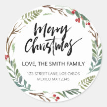 Chic Greenery Red Berries Endereço de Regresso de