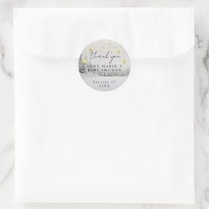 Adesivo Redondo Chic Grey Gold Baby Shower Floresta de Inverno