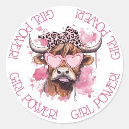 Adesivo Redondo Chic Hereford Girly Cow Galentines Day Sticker