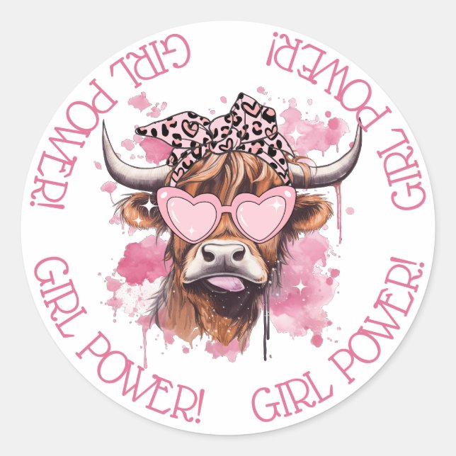 Adesivo Redondo Chic Hereford Girly Cow Galentines Day Sticker (Frente)