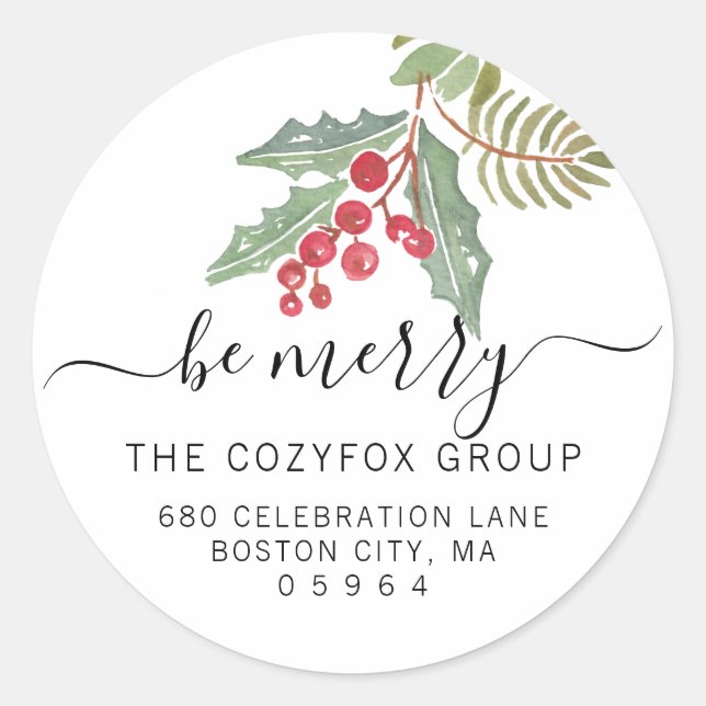 Adesivo Redondo Chic Holly Berry Endereço (Frente)