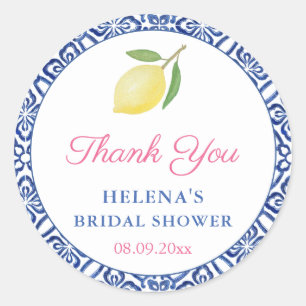 Adesivo Redondo Chic Lemons Italian Blue Tiles Favor de Chuveiro d