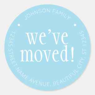 Adesivo Redondo Chic Light Blue Nós movemos o novo rótulo de ender