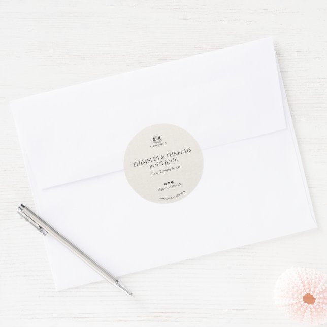 Adesivo Redondo Chic Linen Business Logo Name Marketing  (Envelope)