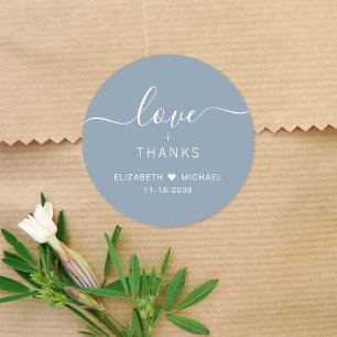 Adesivo Redondo Chic Love E Obrigados Dusty Blue Weding Obrigado