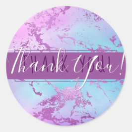 Adesivo Redondo Chic Marble | Glitzy Glam Purple Blue Obrigado