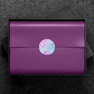 Adesivo Redondo Chic Marble Glitzy Glam Roxo Azul Obrigada