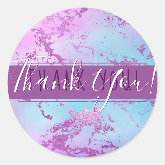 Adesivo Redondo Chic Marble | Glitzy Glam Roxo Azul Obrigado (Frente)