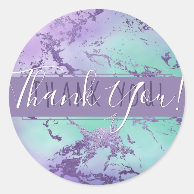 Adesivo Redondo Chic Marble | Lavanda Roxo Verde Mentol Obrigada (Frente)