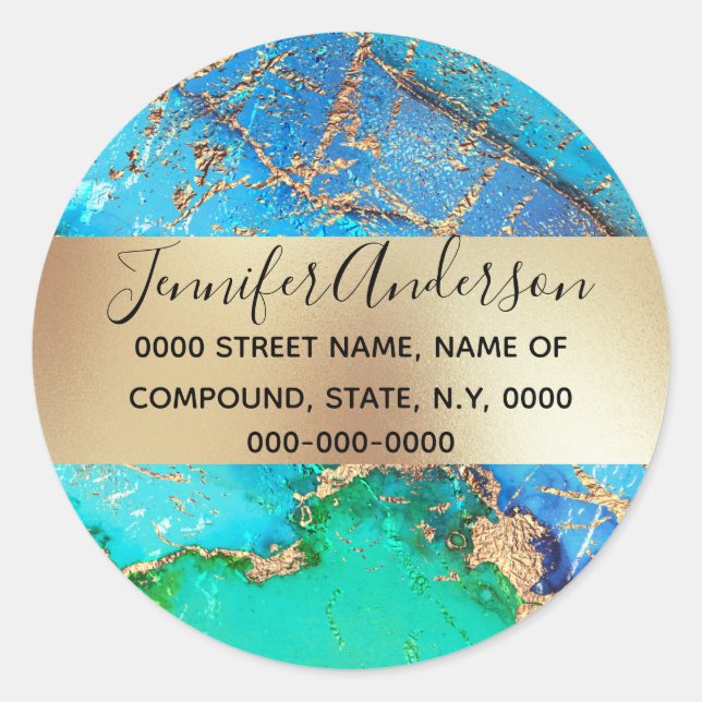 Adesivo Redondo Chic metálico de pavão roxo azul-escabroso (Frente)