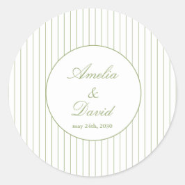 Adesivo Redondo Chic Minimalist Stripe Green Wedding 