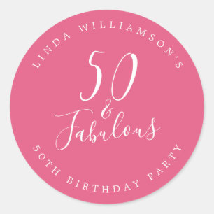 Adesivo Redondo Chic Modern 50 Fabuloso Rosa Quente 50º Aniversári