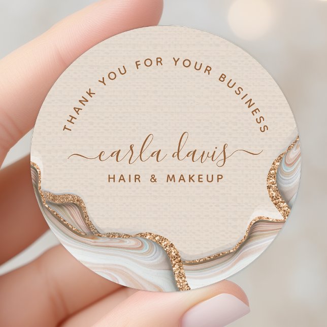 Adesivo Redondo Chic Moderna de Agitação de Mármore Dourado Elegan (Criador carregado)