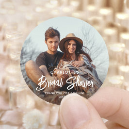 Adesivo Redondo Chic Moderno Script e Foto Obrigado Chá de Panela