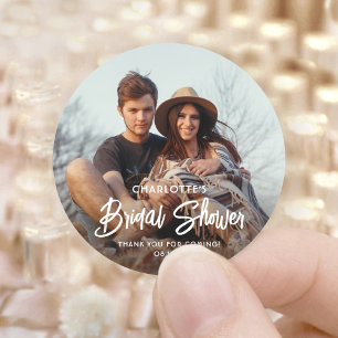 Adesivo Redondo Chic Moderno Script & Foto Obrigada Chá de Noiva