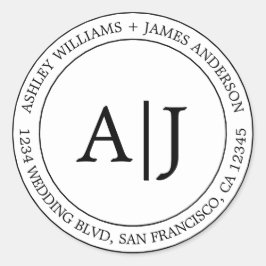 Adesivo Redondo Chic Monograma Endereço de devolução Black White