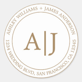 Adesivo Redondo Chic Monograma Endereço de Devolução de Casamento