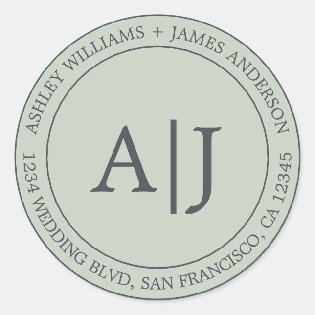 Adesivo Redondo Chic Monograma Endereço de Devolução de Casamento  (Frente)