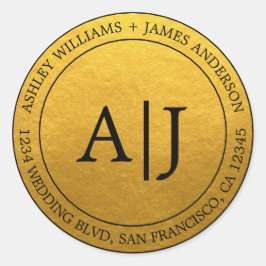 Adesivo Redondo Chic Monograma Endereço de Devolução de Casamento