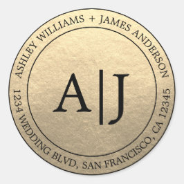 Adesivo Redondo Chic Monograma Endereço de Devolução de Casamento