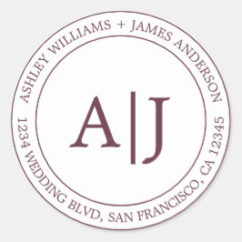 Adesivo Redondo Chic Monograma Endereço de Devolução de Casamento