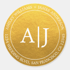 Adesivo Redondo Chic Monograma Endereço de Devolução de Casamento