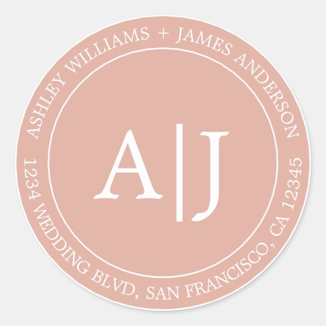 Adesivo Redondo Chic Monograma Endereço de Devolução Dusty Pink (Frente)