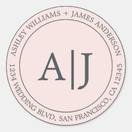 Adesivo Redondo Chic Monograma Endereço de devolução Pastel Rosa