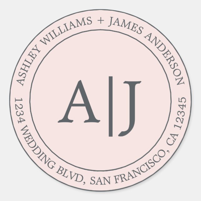Adesivo Redondo Chic Monograma Endereço de devolução Pastel Rosa (Frente)