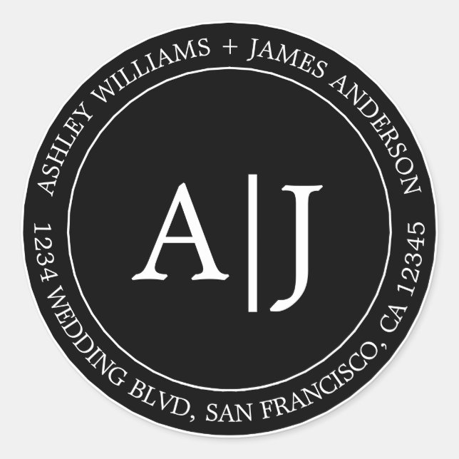 Adesivo Redondo Chic Monogramas Endereço de devolução de casamento (Frente)