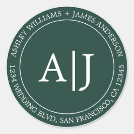 Adesivo Redondo Chic Monogramas Endereço de retorno de casamento D