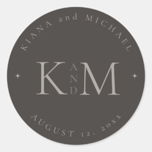 Adesivo Redondo Chic Neutrals Wedding Inicials Charcarboneto ID102
