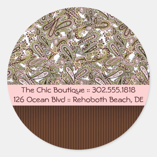Adesivo Redondo Chic Paisley Business Stickers (Frente)