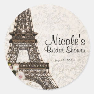 Adesivo Redondo Chic Paris Torre Eiffel & Rosas Favor Elegante