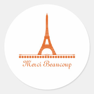 Adesivo Redondo Chic Parisiense Obrigado Stickers, Laranja